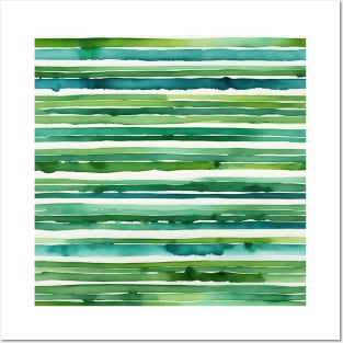 Horizontal green watercolor stripes Posters and Art